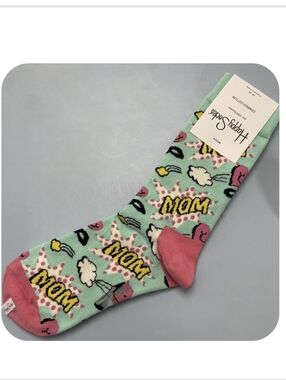 Happy Socks Mint & Pink 'MOM' Pop Art Crew Socks